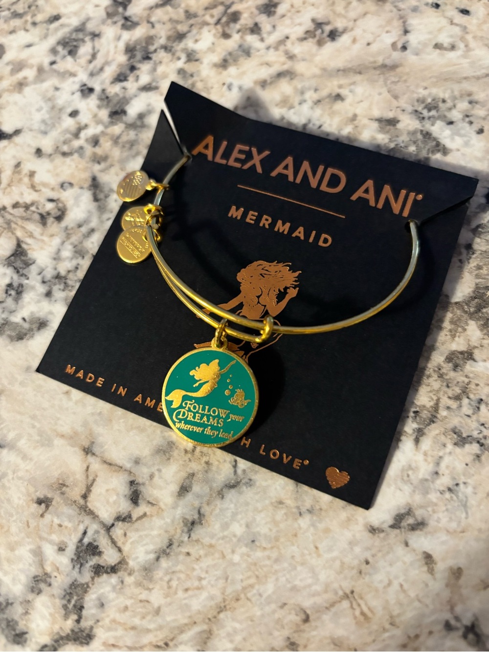 Alex and Ani Gold-Tone Mermaid Charm Bangle with Green Enamel Disc